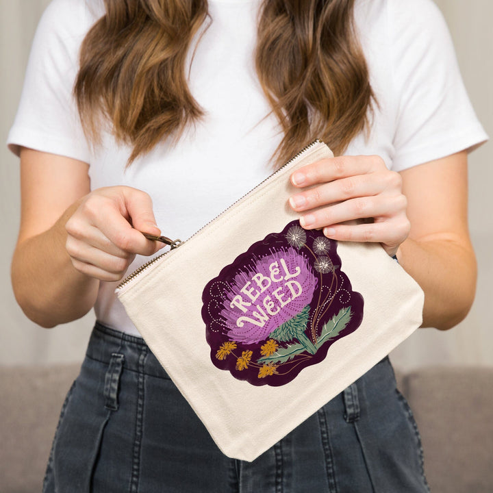 Nature's Beauty Series, Rebel Weed Flowers,, Organic Cotton Zipper Pouch, Go Bag Totes Lantern Press 