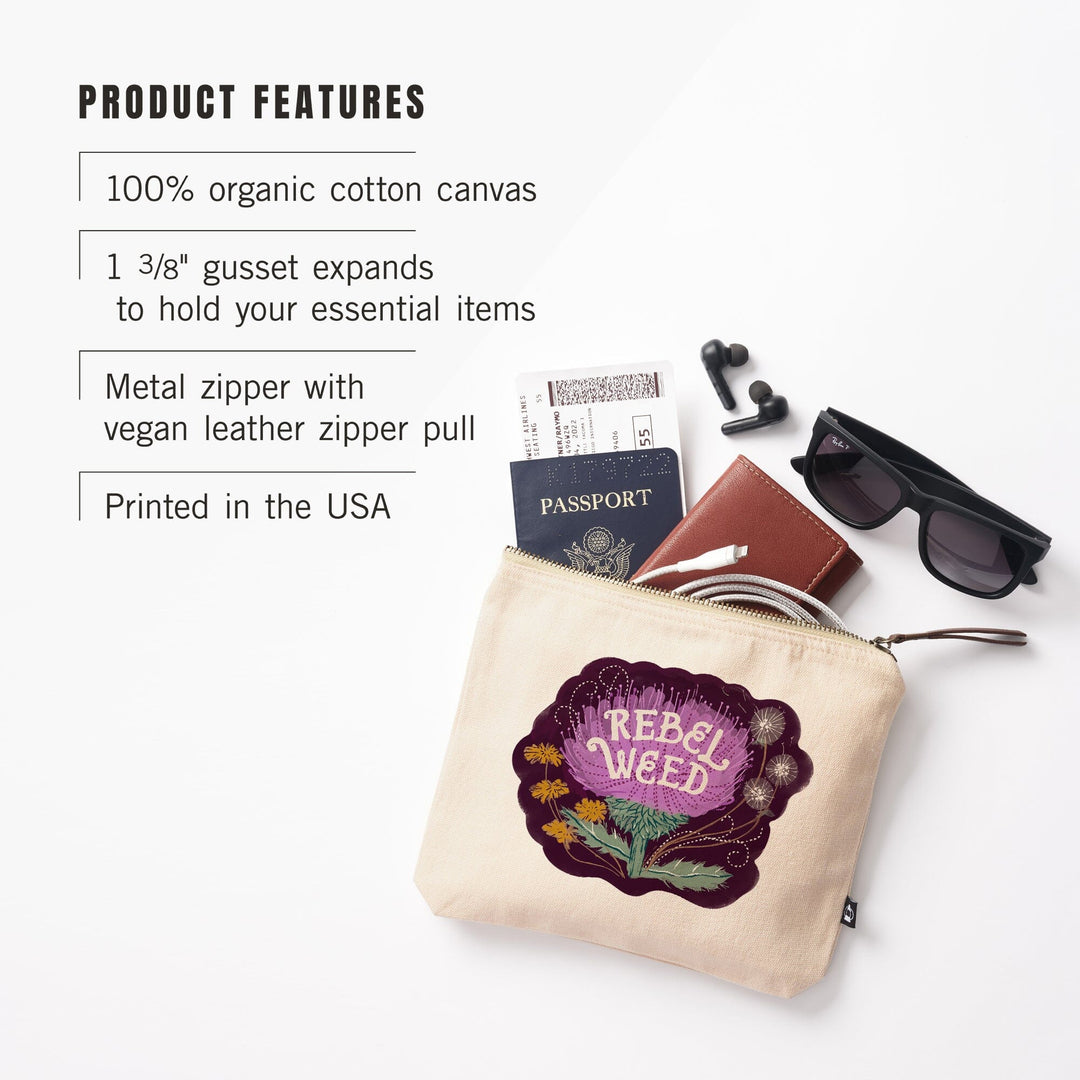 Nature's Beauty Series, Rebel Weed Flowers,, Organic Cotton Zipper Pouch, Go Bag Totes Lantern Press 