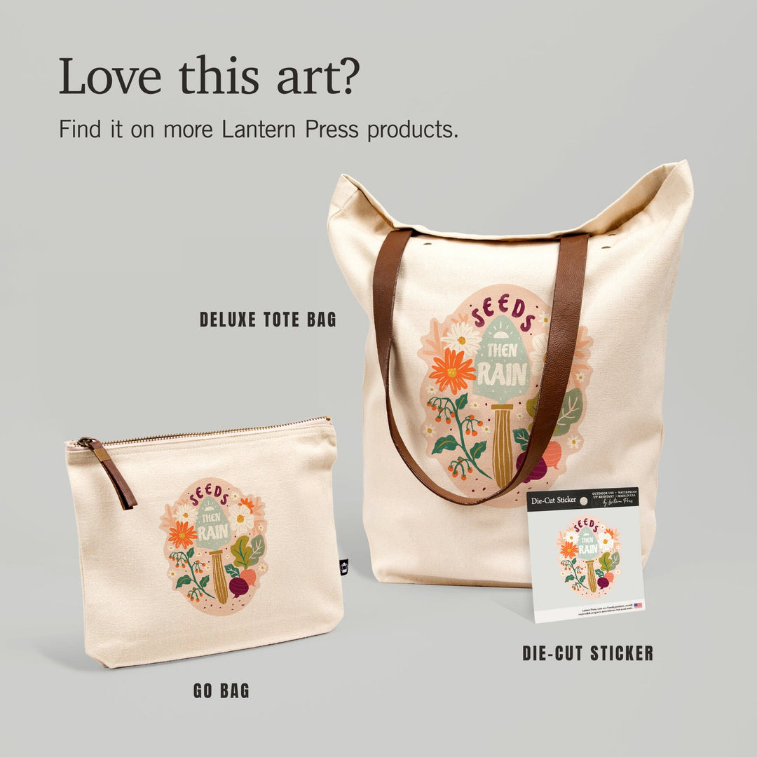 Nature's Beauty Series, Seeds Then Rain Shovel and Flowers,, Organic Cotton Zipper Pouch, Go Bag Totes Lantern Press 