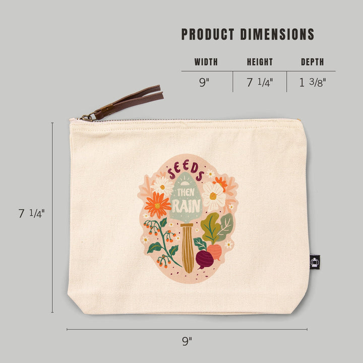 Nature's Beauty Series, Seeds Then Rain Shovel and Flowers,, Organic Cotton Zipper Pouch, Go Bag Totes Lantern Press 