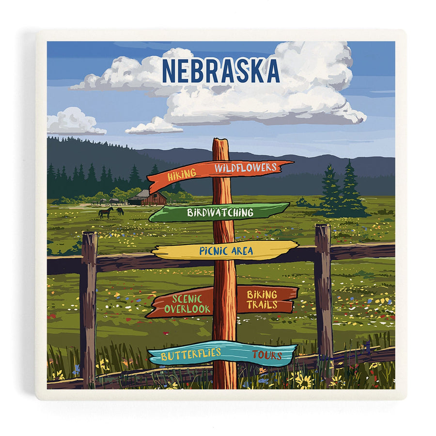 Nebraska, Signpost, Meadow, Coasters Coasters Lantern Press 