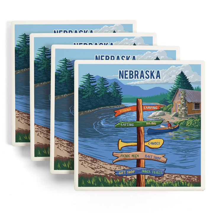 Nebraska, Signpost, River, Coasters Coasters Lantern Press 