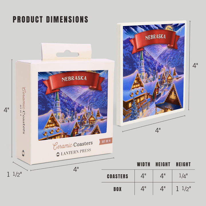 Nebraska, Sleepy Winter Village, Coasters Coasters Lantern Press 