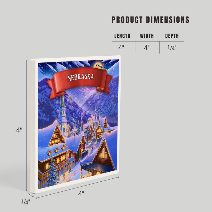 Nebraska, Sleepy Winter Village, Coasters Coasters Lantern Press 