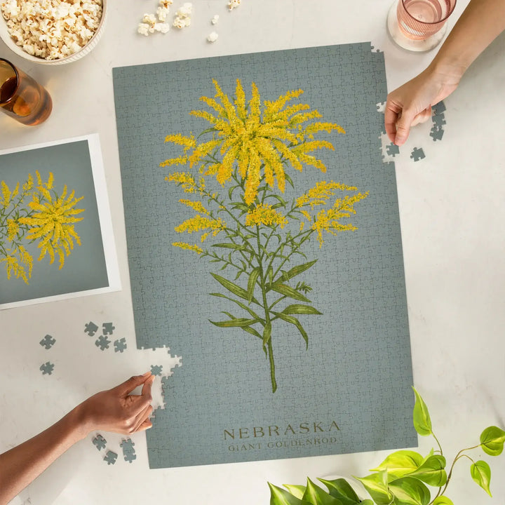 Nebraska, Vintage Flora, State Series, Giant Goldenrod, Jigsaw Puzzle Puzzle Lantern Press 
