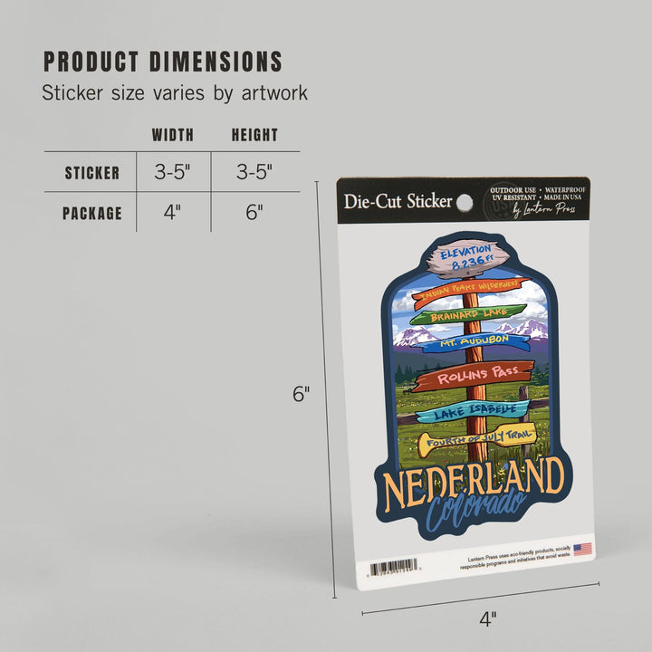 Nederland, Colorado, Destination Signpost, Contour, Lantern Press Artwork, Vinyl Sticker Sticker Lantern Press 