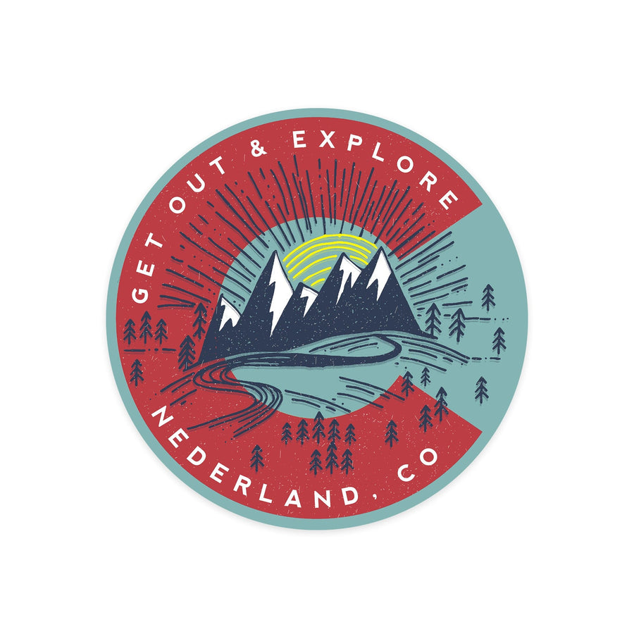 Nederland, Colorado, Get Out & Explore, Colorado C, Contour, Lantern Press Artwork, Vinyl Sticker Sticker Lantern Press 