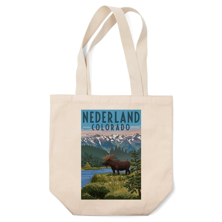 Nederland, Colorado, Moose, Summer Scene, Lantern Press Artwork, Tote Bag Totes Lantern Press 
