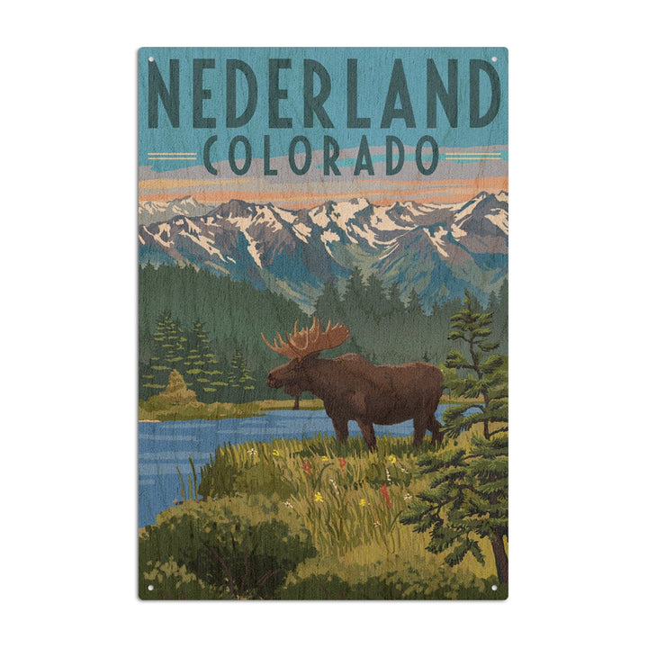 Nederland, Colorado, Moose, Summer Scene, Lantern Press Artwork, Wood Signs and Postcards Wood Lantern Press 10 x 15 Wood Sign 