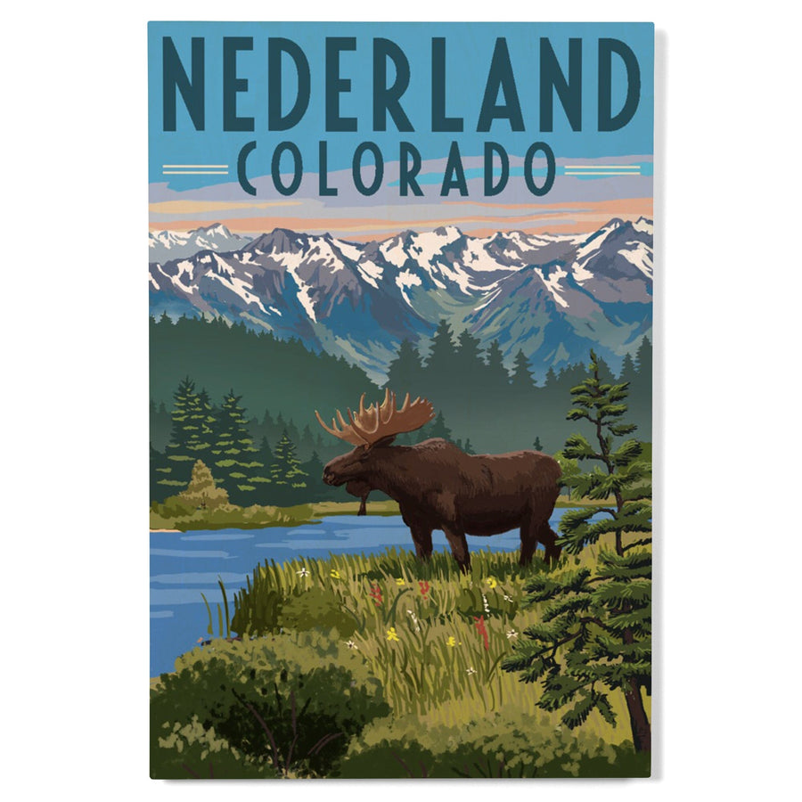 Nederland, Colorado, Moose, Summer Scene, Lantern Press Artwork, Wood Signs and Postcards Wood Lantern Press 