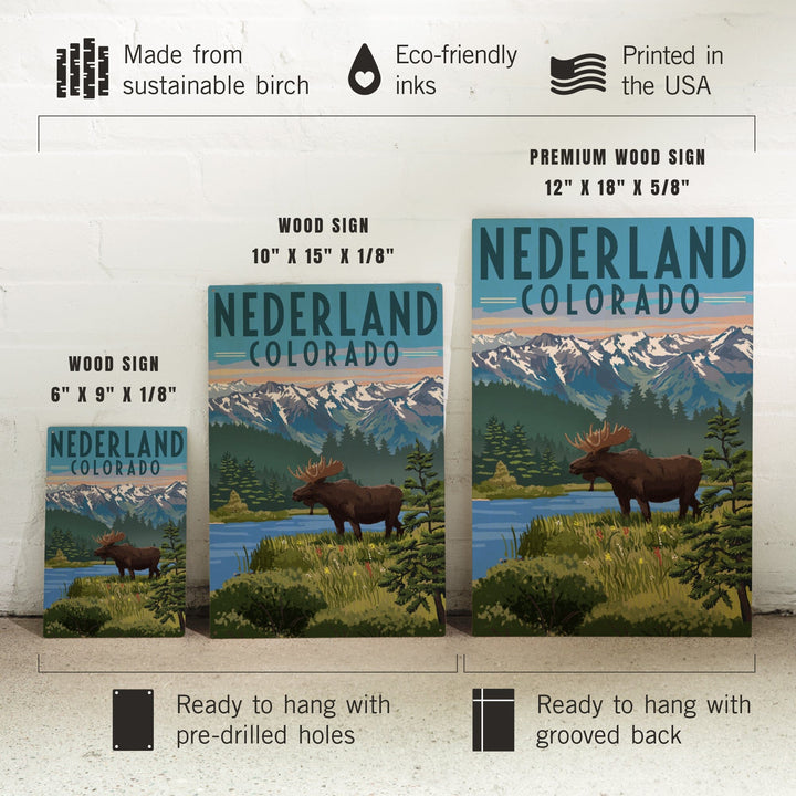 Nederland, Colorado, Moose, Summer Scene, Lantern Press Artwork, Wood Signs and Postcards Wood Lantern Press 