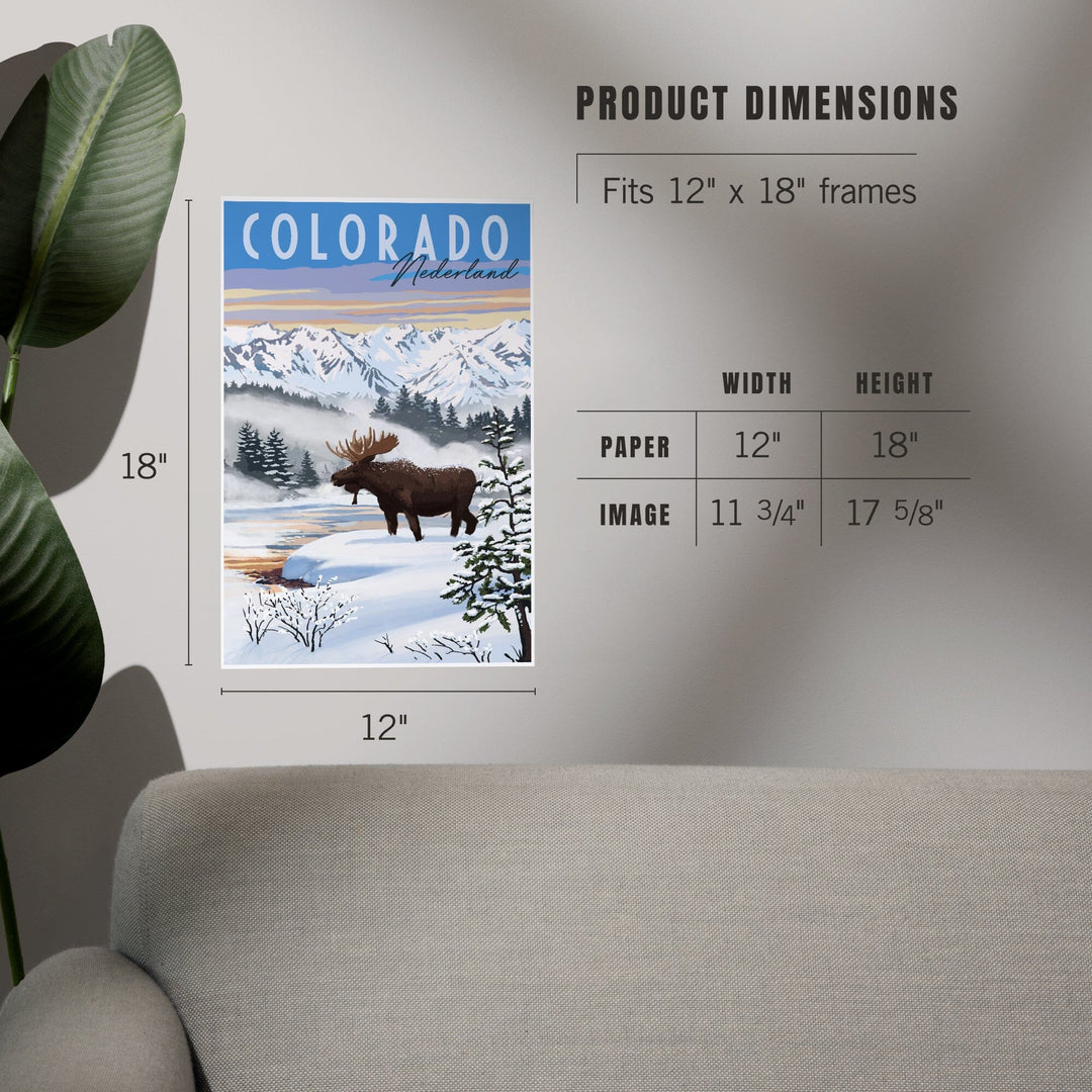 Nederland, Colorado, Moose, Winter Scene, Art & Giclee Prints Art Lantern Press 