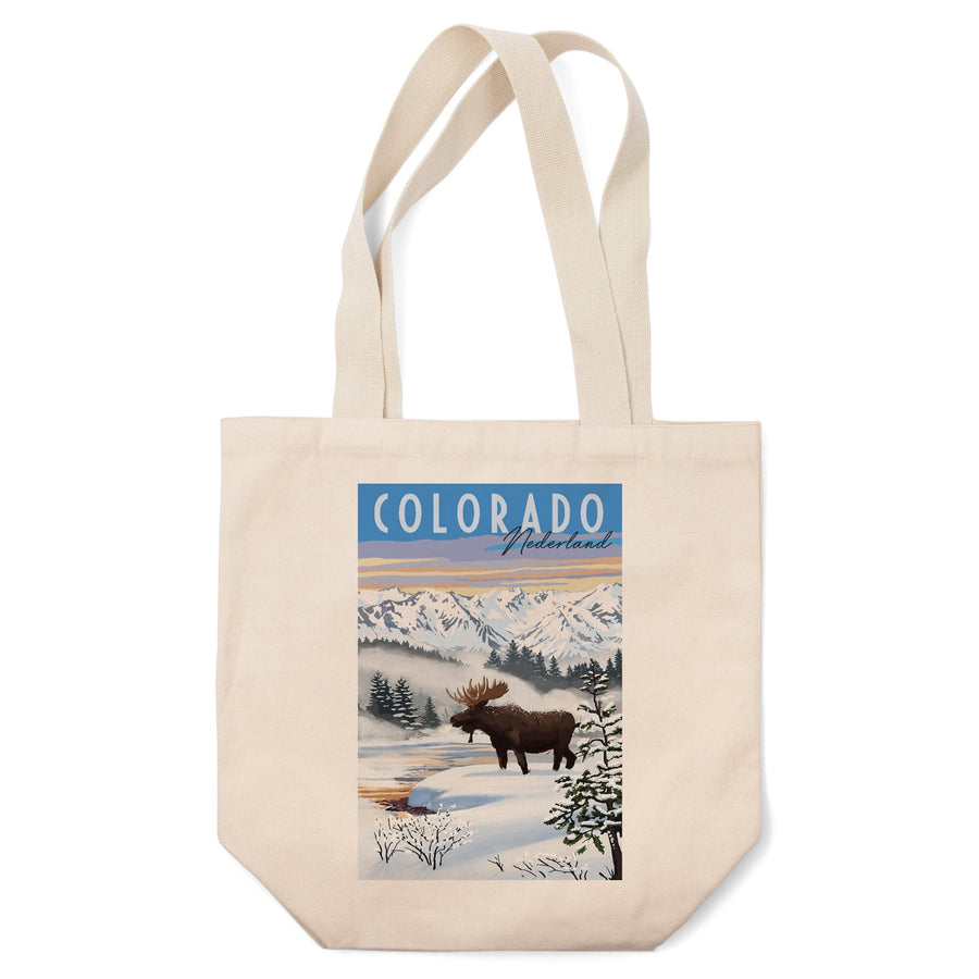 Nederland, Colorado, Moose, Winter Scene, Lantern Press Artwork, Tote Bag Totes Lantern Press 