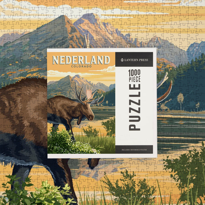 Nederland, Colorado, Painterly, Moose, Jigsaw Puzzle Puzzle Lantern Press 