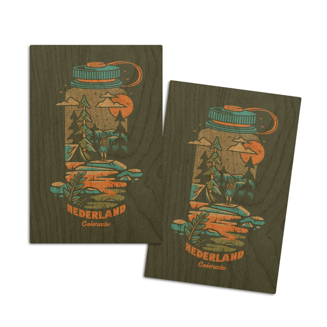 Nederland, Colorado, Waterbottle, Lantern Press Artwork, Wood Signs and Postcards Wood Lantern Press 4x6 Wood Postcard Set 