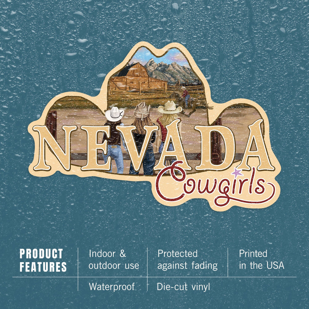 Nevada, Cowgirls, Contour, Vinyl Sticker Sticker Lantern Press 