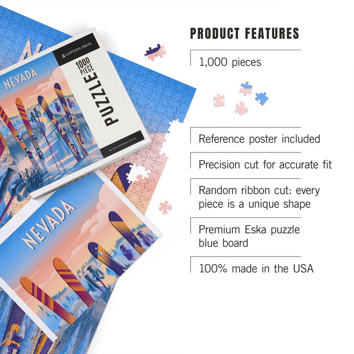 Nevada, Prepare for Takeoff, Skis in Snowbank, Jigsaw Puzzle Puzzle Lantern Press 