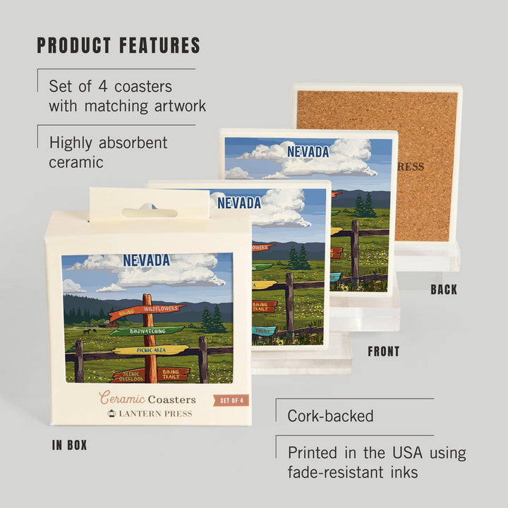 Nevada, Signpost, Meadow, Coasters Coasters Lantern Press 