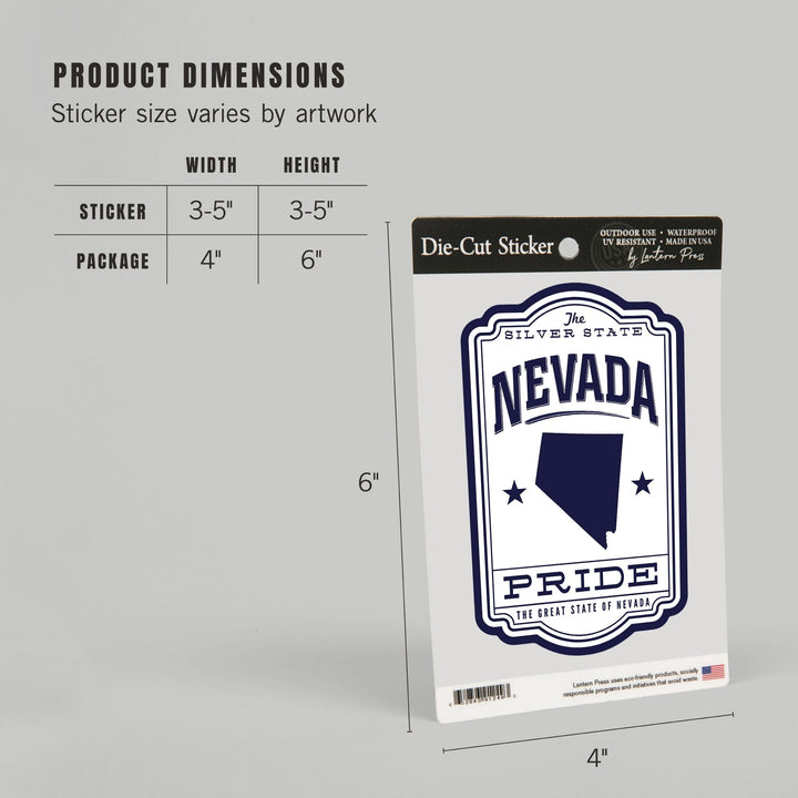 Nevada, State Pride, Blue on White, Contour, Vinyl Sticker Sticker Lantern Press 