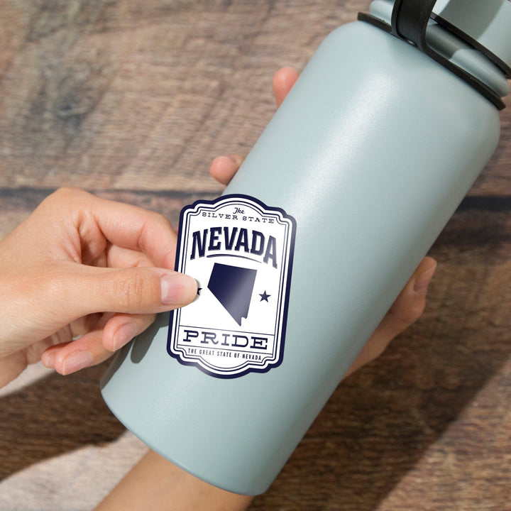 Nevada, State Pride, Blue on White, Contour, Vinyl Sticker Sticker Lantern Press 