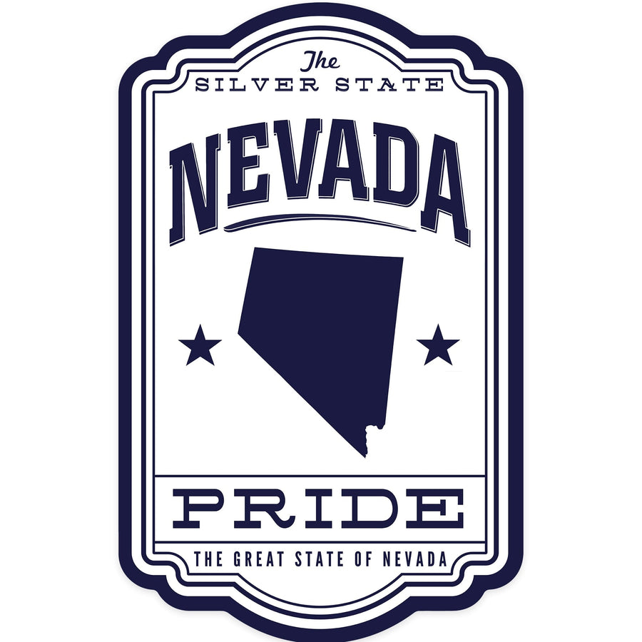 Nevada, State Pride, Blue on White, Contour, Vinyl Sticker Sticker Lantern Press 