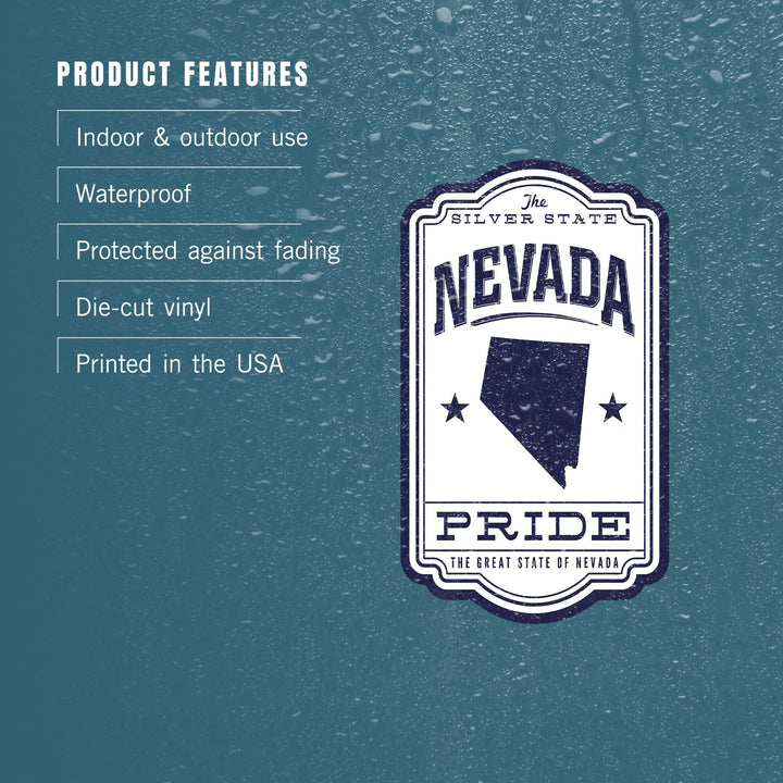 Nevada, State Pride, Blue on White, Contour, Vinyl Sticker Sticker Lantern Press 