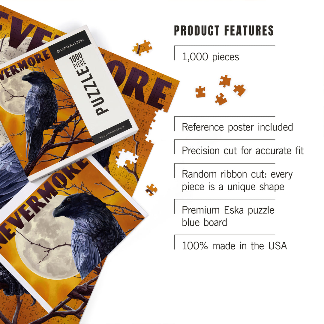 Nevermore, Raven and Moon, Jigsaw Puzzle Puzzle Lantern Press 