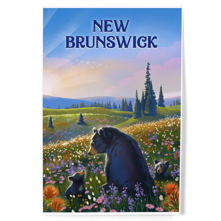 New Brunswick, Lithograph, Bear Family in Field, Art & Giclee Prints Art Lantern Press 12 x 18 Art Print 