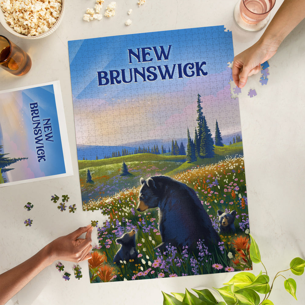 New Brunswick, Lithograph, Bear Family in Field, Jigsaw Puzzle Puzzle Lantern Press 