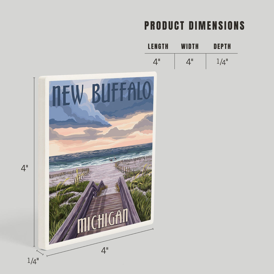 New Buffalo, Michigan, Beach Scene, Coasters Coasters Lantern Press 