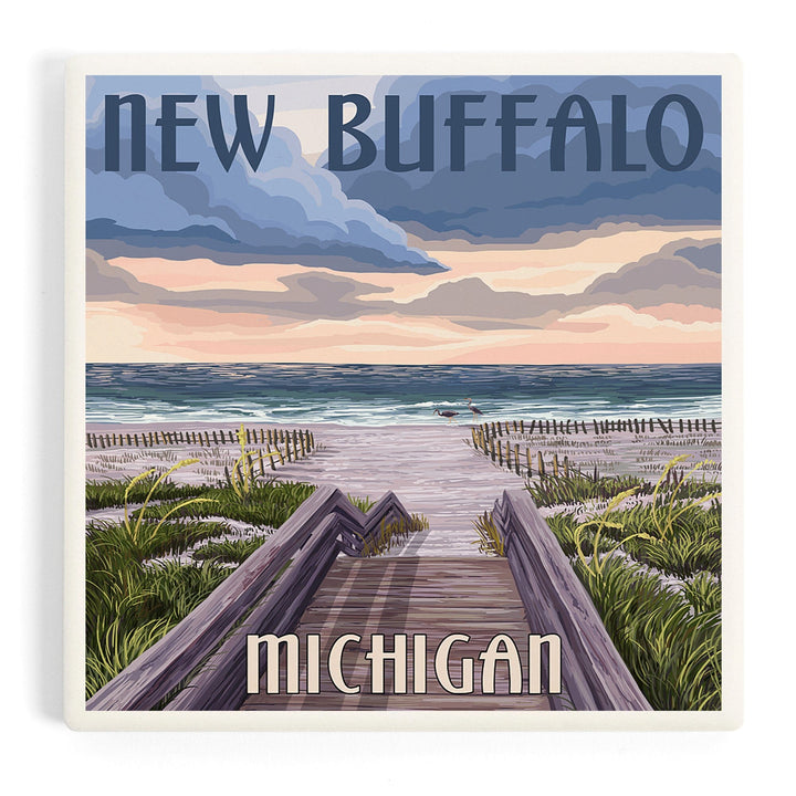 New Buffalo, Michigan, Beach Scene, Coasters Coasters Lantern Press Coaster 