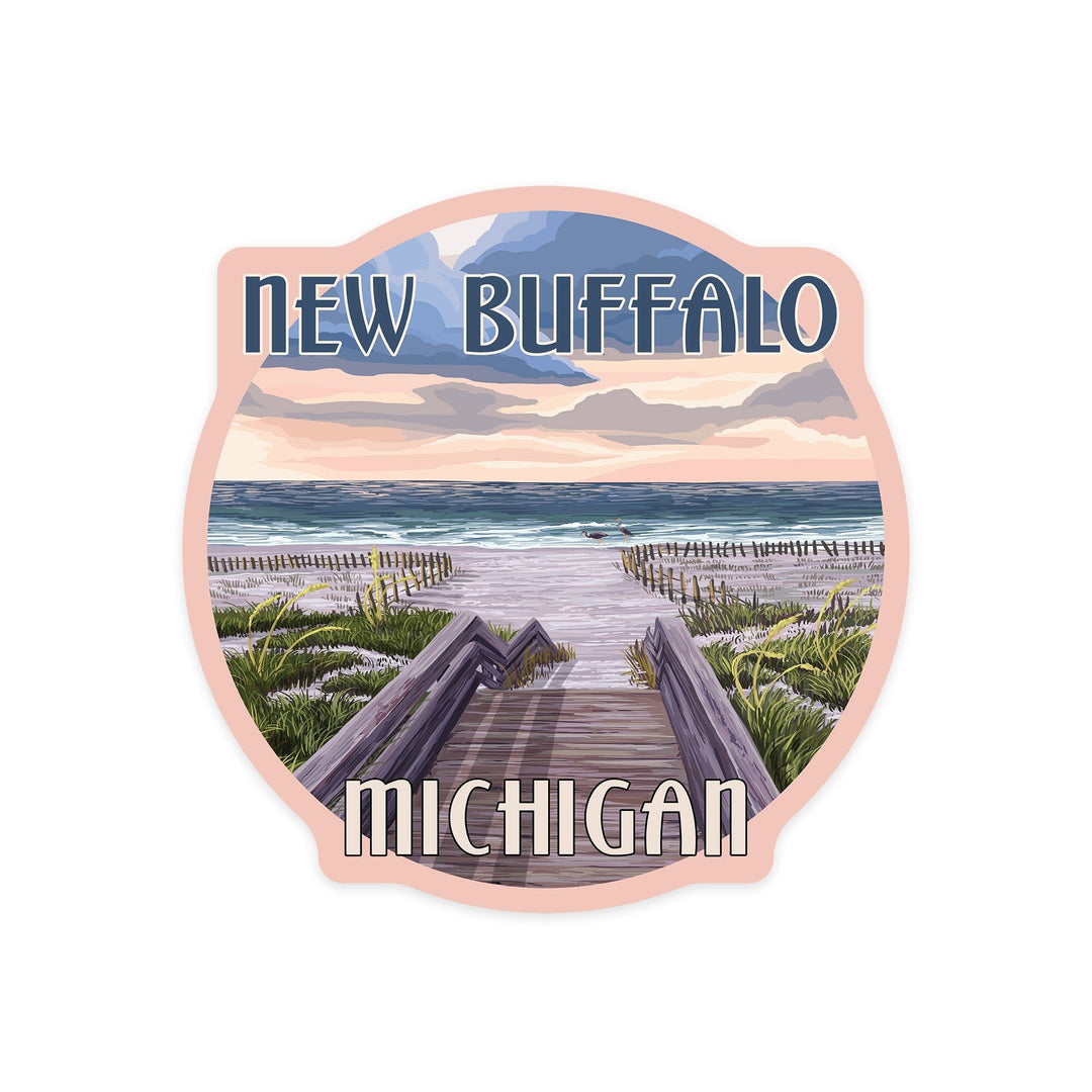 New Buffalo, Michigan, Beach Scene, Contour, Vinyl Sticker Sticker Lantern Press 