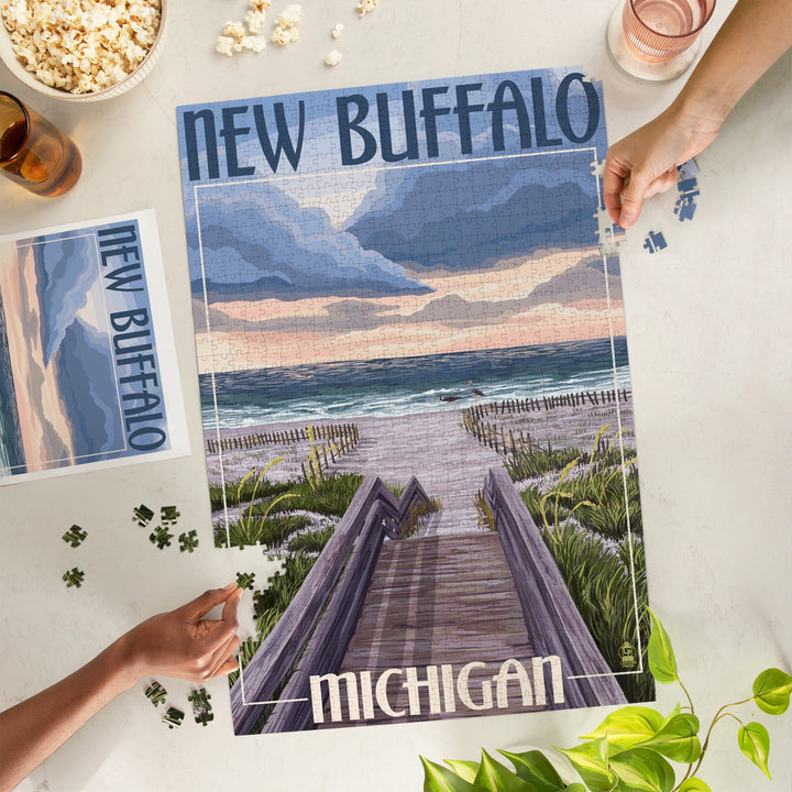 New Buffalo, Michigan, Beach Scene, Jigsaw Puzzle Puzzle Lantern Press 