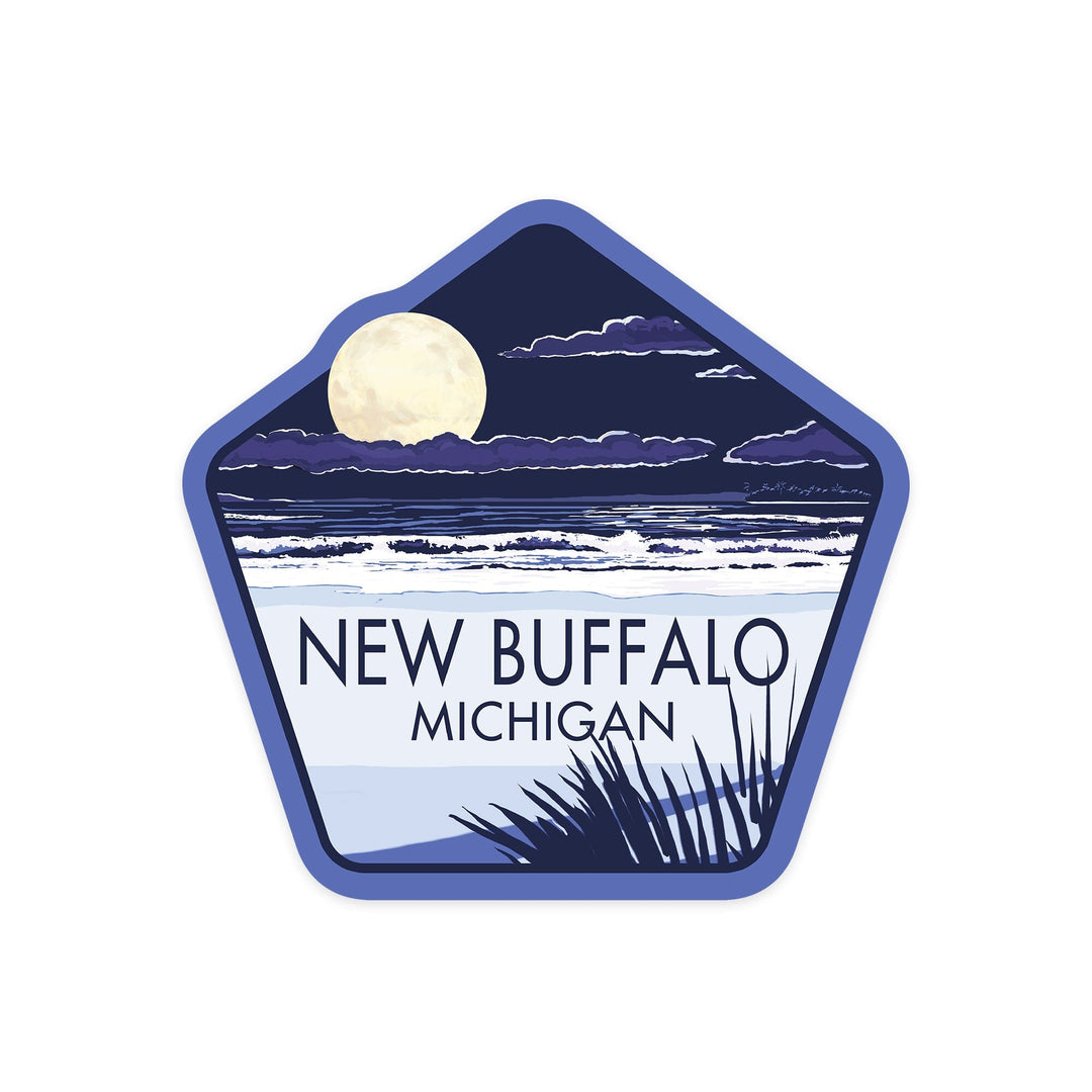 New Buffalo, Michigan, Full Moon Night Scene, Contour, Vinyl Sticker Sticker Lantern Press 