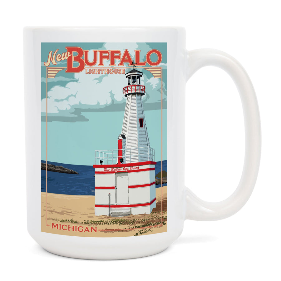 New Buffalo, Michigan, New Buffalo Lighthouse, Lantern Press Artwork, Ceramic Mug Mugs Lantern Press 