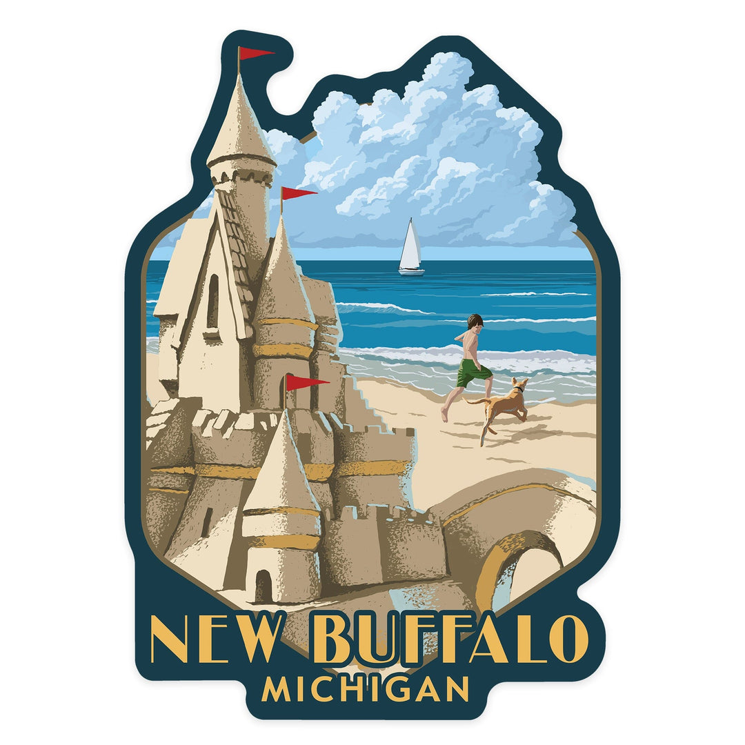 New Buffalo, Michigan, Sandcastle, Contour, Vinyl Sticker Sticker Lantern Press 