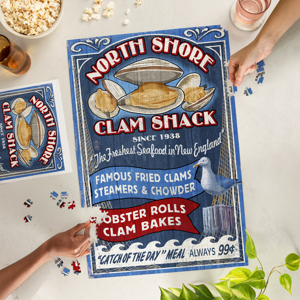 New England, Clam Shack Vintage Sign, Jigsaw Puzzle Puzzle Lantern Press 