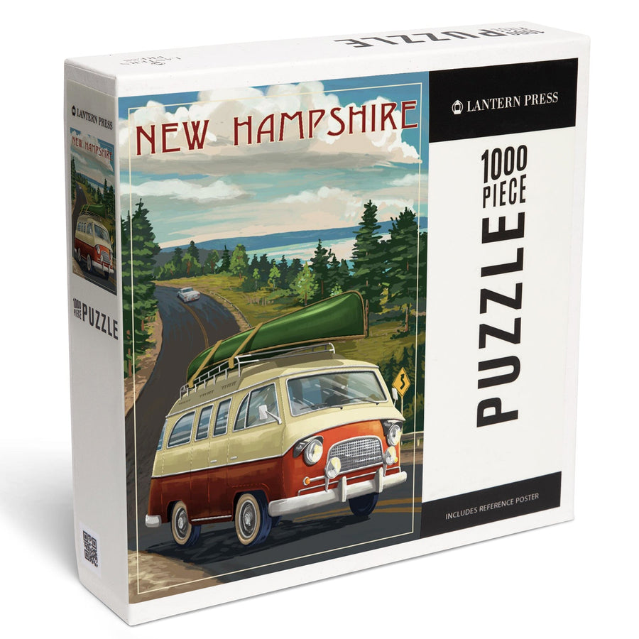 New Hampshire, Camper Van and Lake, Jigsaw Puzzle Puzzle Lantern Press 