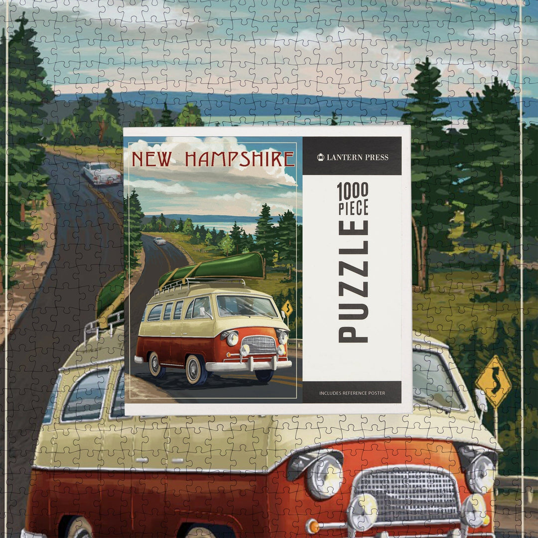 New Hampshire, Camper Van and Lake, Jigsaw Puzzle Puzzle Lantern Press 