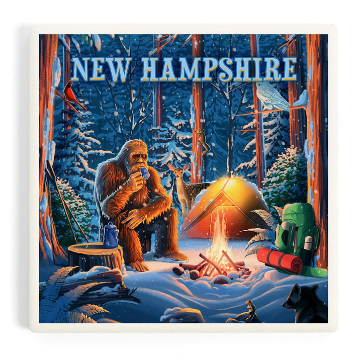 New Hampshire, Find Your Inner Squatch, Camping Bigfoot, Coasters Coasters Lantern Press Coaster 