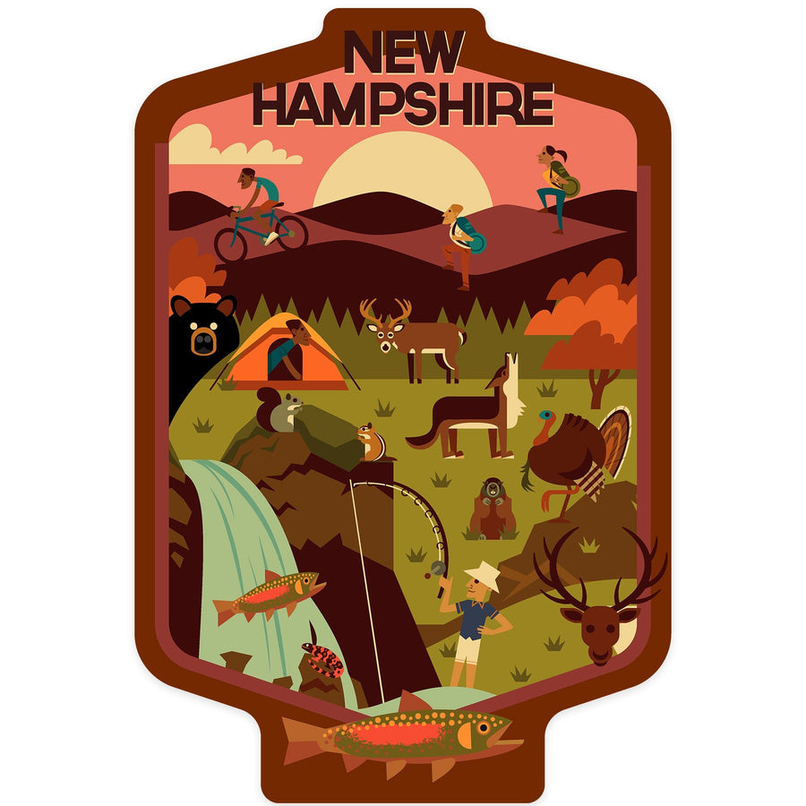 New Hampshire, Geometric, Contour, Vinyl Sticker Sticker Lantern Press 