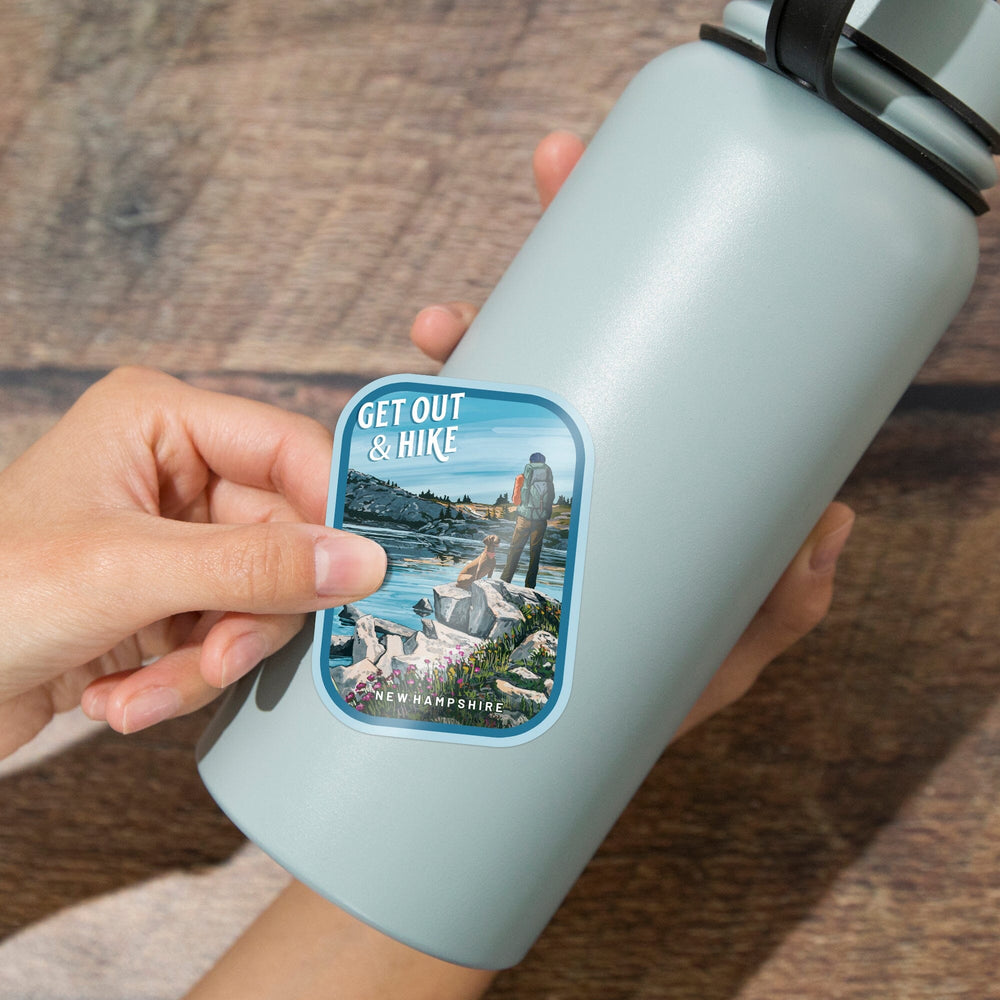 New Hampshire, Get Out and Hike, Contour, Vinyl Sticker Sticker Lantern Press 