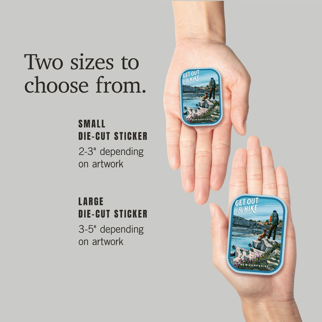 New Hampshire, Get Out and Hike, Contour, Vinyl Sticker Sticker Lantern Press 