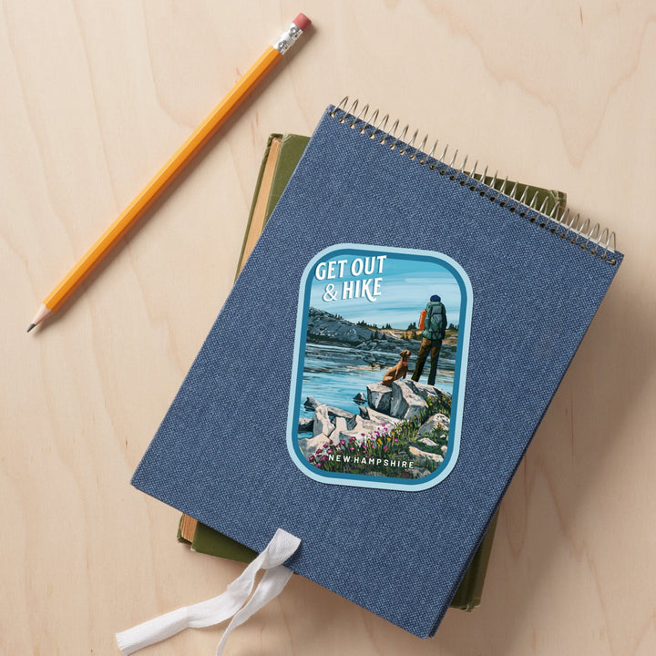 New Hampshire, Get Out and Hike, Contour, Vinyl Sticker Sticker Lantern Press 