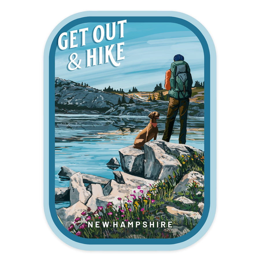 New Hampshire, Get Out and Hike, Contour, Vinyl Sticker Sticker Lantern Press 