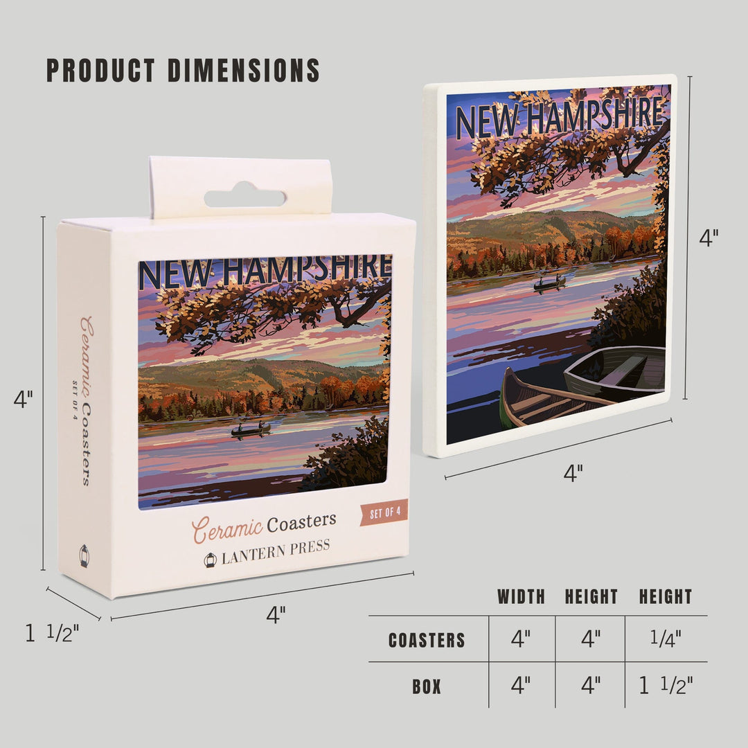 New Hampshire, Lake at Dusk, Lantern Press Artwork, Coaster Set Coasters Lantern Press 