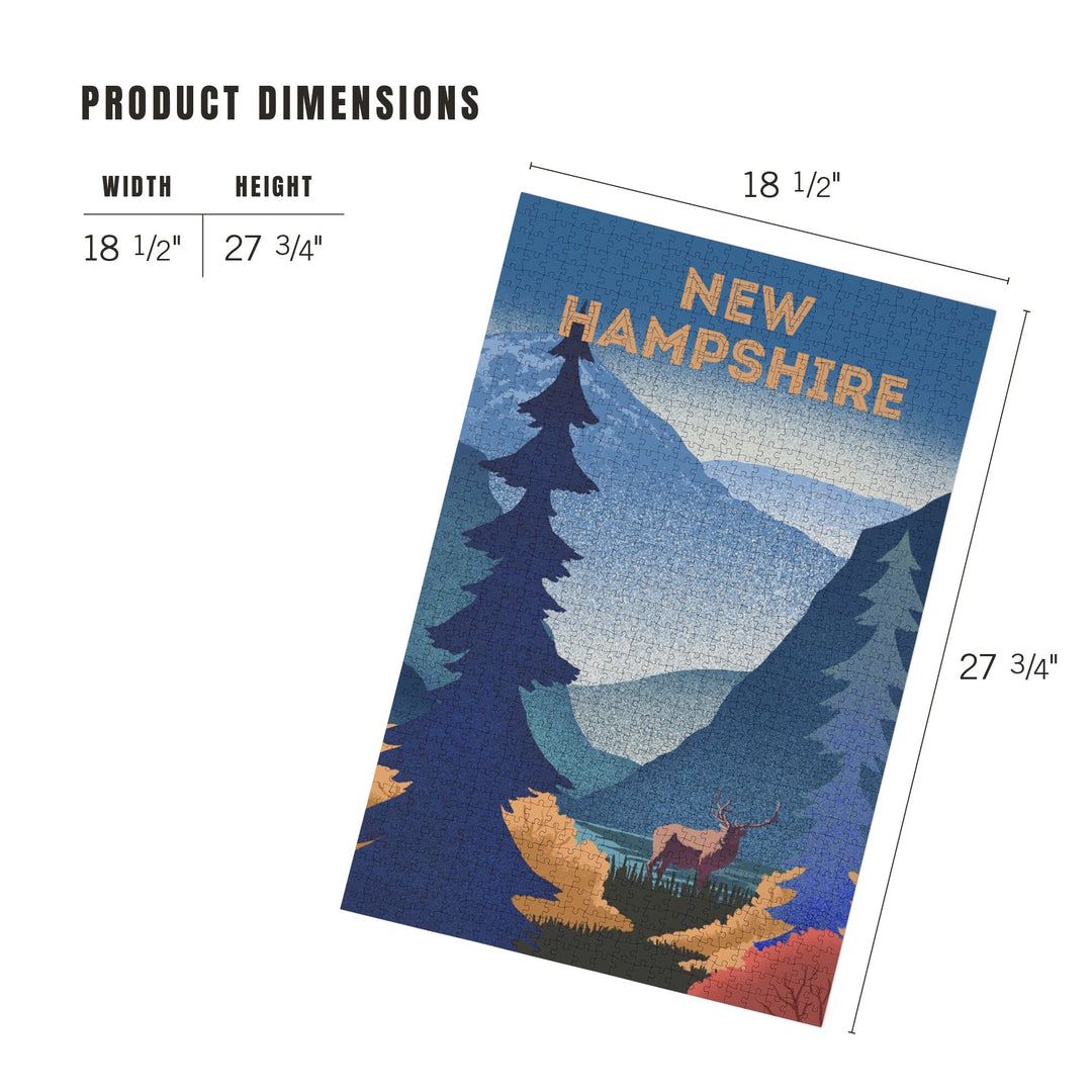 New Hampshire, Lithograph, Elk and Mountains Scene, Jigsaw Puzzle Puzzle Lantern Press 