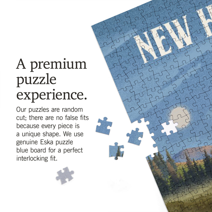 New Hampshire, Lithograph, Reflection Pond and Bull Moose, Jigsaw Puzzle Puzzle Lantern Press 