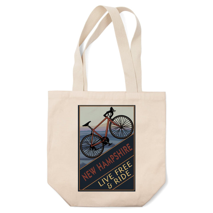 New Hampshire, Live Free and Ride, Mountain Bike, Lantern Press Poster, Tote Bag Totes Lantern Press 
