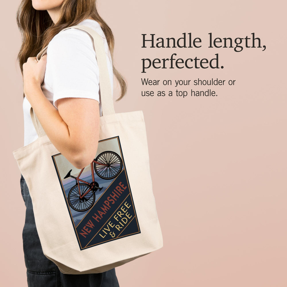 New Hampshire, Live Free and Ride, Mountain Bike, Tote Bag Totes Lantern Press 